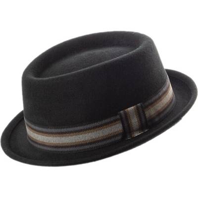 Faustmann porkpie klobouk vlněný s pruhovanou stuhou černý