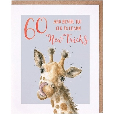 Narozeninové přání "60 and Never Too Old To Learn New Tricks" - Žirafa