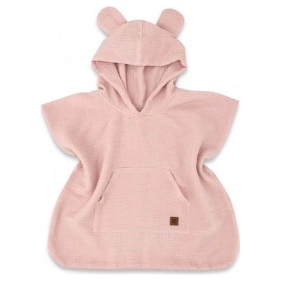 Baby Nellys Dětské mušelínové pončo lux s kapucí Teddy rychleschnoucí pudrově růžové