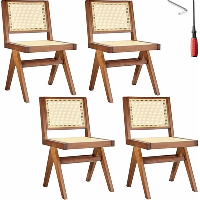 tectake Dřevěná Lissy s vídeňským výpletem Tmavý dub 4 ks