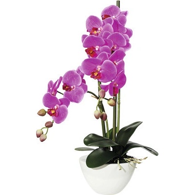 Umelá orchidea phalaenopsis 50 cm lila v bielej keramickej miske 14,5 x 8,5 cm Real Touch