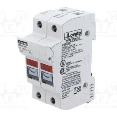 LOVATO ELECTRIC FB01D2PL Pojistkový spodek; 10x38mm; na přípojnici DIN; 32A; Póly: 2; 1kVDC