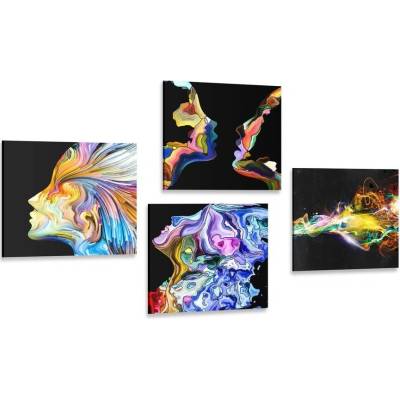 Set obrazů barevná abstrakce na černém pozadí - 4x 60x60