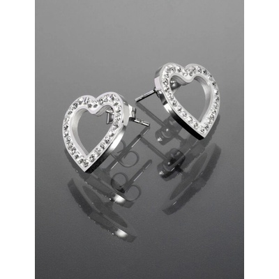 Prosperk Pecičky z chirurgické oceli srdíčko s krystalky stříbrná S0215