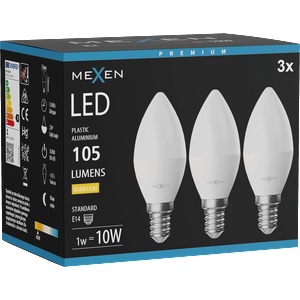 Mexen Nova 3x LED крушка E14, C37, 1W, Топла - 3000K, 105 lm - L102-E14-0130-01x03 (L102-E14-0130-01x03)