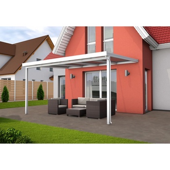 Gutta Premium 4,10 x 3,06 m čirý polykarbonát s bílými pruhy / bílá konstrukce pergola
