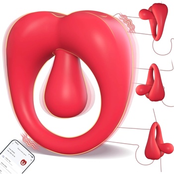 SuperLove Vibrating Cock Ring with 360 Adjustable Tongue with App Red