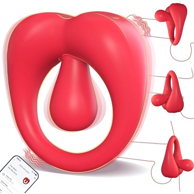 SuperLove Vibrating Cock Ring with 360 Adjustable Tongue with App Red