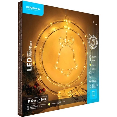 Modee Lighting LED vianočná dekorácia 48LED kruh zvonček 3xAA batéríe
