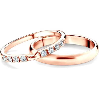 SAVICKI Сватбени халки The Journey: розово злато, диаманти, полукръгъл профил. 2 мм и 3 мм