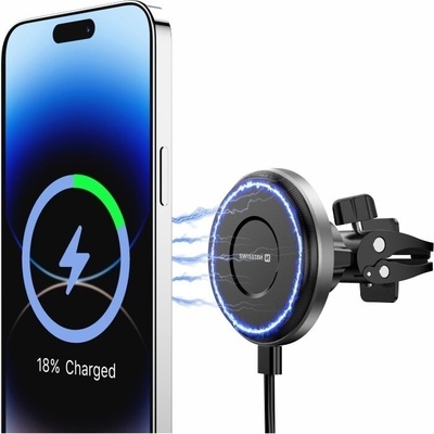 SWISSTEN MAGNETICKÝ DRŽIAK DO VENTILÁCIE AUTA AIRHOLD S BEZDRÔTOVÝM NABÍJANÍM 15W / 7,5W (kompatibilný s MagSafe)