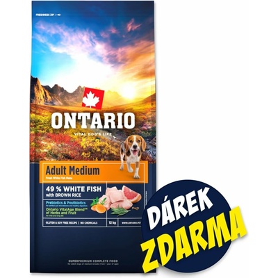 Ontario Adult Medium Fish & Brown Rice 12 kg