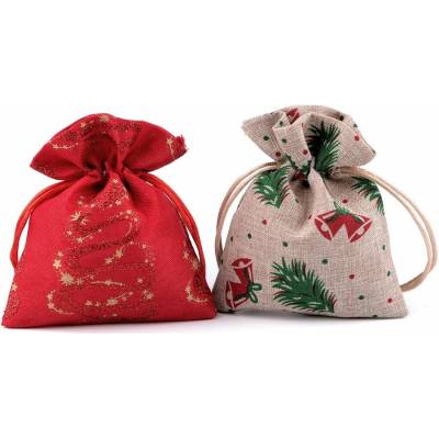 Vánoční dárkový pytlík 10x13 cm - 2 červená glitry