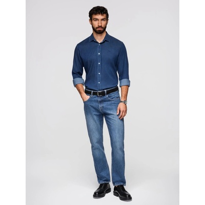 Ombre pánska denim košel'a s lyocelem a výšivkou na hrudi dark blue modrá