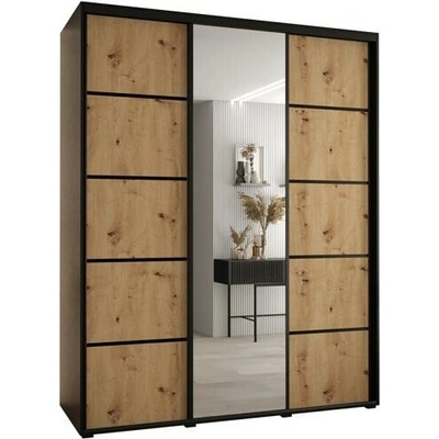 DobreSny DAVOS 5 posuvné se zrcadlem 200 x 235 x 45 cm DUB Artisan / černá / černé