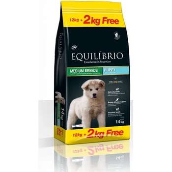 Equilibrio Puppy Medium Breeds - Пълноценна храна за подрастващи кученца от средни породи 12 + 2 кг, Франция