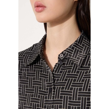 KENZO Риза Kenzo Weave Dropped Shoulders Shirt дамска в черно със свободна кройка с класическа яка FE62CH2479R1.99 (FE62CH2479R1.99)