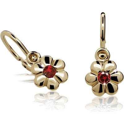 Zlatnictví zlatíčko zlaté dětské náušnice kytičky s rubínem 960.00132