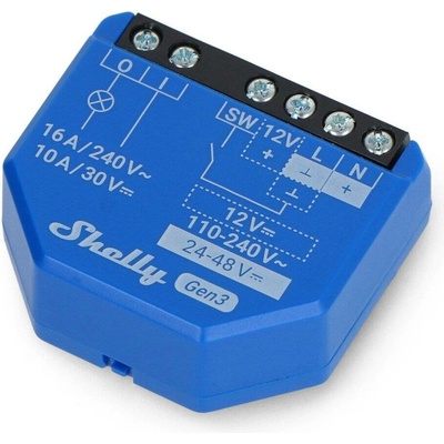 Shelly 1 Gen3 - relé 12V/24V-48VDC/240VAC WiFi/Bluetooth/Matter 16A - aplikace pro Android/iOS