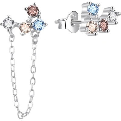 AGATO Asymetrické stříbrné náušnice s barevnými zirkony AGT-E106PC