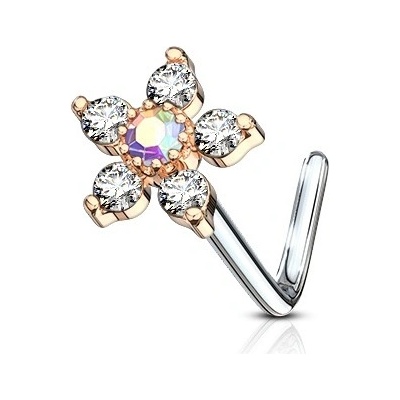 Šperky4U zahnutý zlacený piercing do nosu duhový kamínek N0098-RD