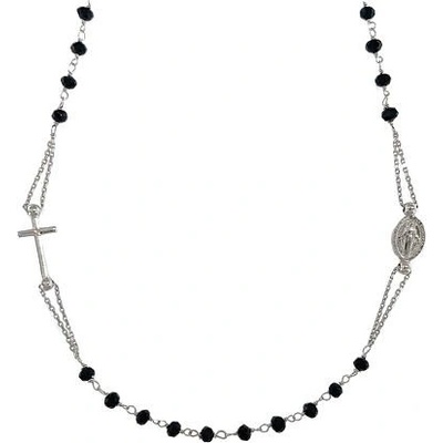 Infinity Silver Stříbrný růžencový náhrdelník s černými korálky SN24042447+
