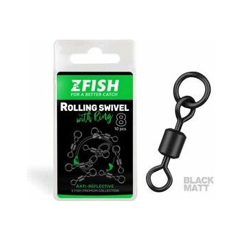 Zfish Obratlík Rolling Swivel with Ring Black Matt Veľkosť 8 10ks 26kg