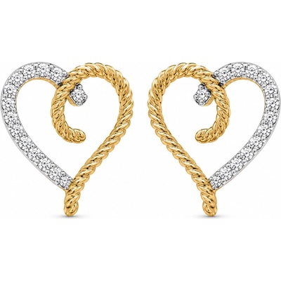 Šperky Eshop - Briliantové náušnice 14K z kombinovaného zlata s asymetrickým srdcem S6BT600.52