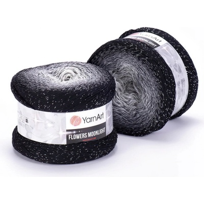 YarnArt pletací / háčkovací příze YarnArt FLOWERS MOONLIGHT 3253 šedo-černá, melírovaná (duhová), metalické vlákno, 260g/1000m