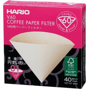 HARIO Хартиени филтри Hario - Неизбелен, V60-01 - 40 бр (VCF-01-40M)
