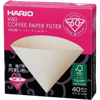 HARIO Хартиени филтри Hario - Неизбелен, V60-01 - 40 бр (VCF-01-40M)
