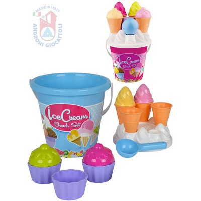 Androni Výroba zmrzliny a cupcake set kyblík s formičkami na písek 14ks 2 barvy