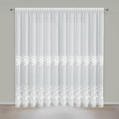 Vyšívaná záclona ROSIE s riasiacou páskou 350x270cm - biela