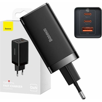 BASEUS GaN5 Pro rýchlonabíjací adaptér 2x USB-C + USB-A 65W CCGP120201, čierna