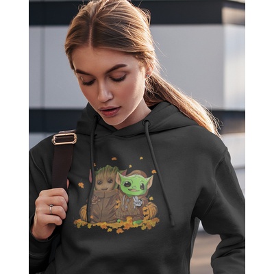 Dámská mikina Mistr Yoda a Groot černá Canvas – Sleviste.cz