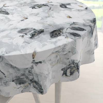 Biante Sametový kulatý ubrus Tamara TMR-006 Designové květiny na šedém Ø 100 cm