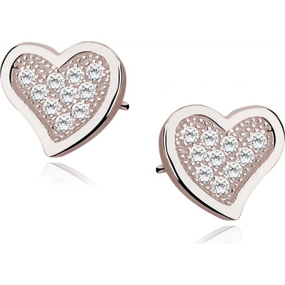 Lunica stříbrné náušnice RŮŽOVÉ SRDCE 0119