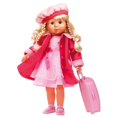 Bayer Design Пееща и говореща кукла Bayer - Мария, 46 cm, с куфарче и розово палто (94635AJ)
