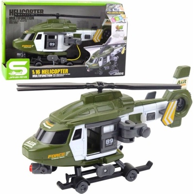 LeanToys Nosítka pro vojenský vrtulník světla zvuky khaki 1:16 LEAN Toys