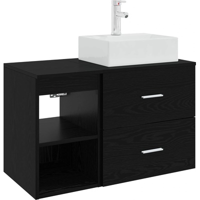 vidaXL Комплект мебели за баня 2 pcs Черен дъб Инженерна дървесина (3403889)