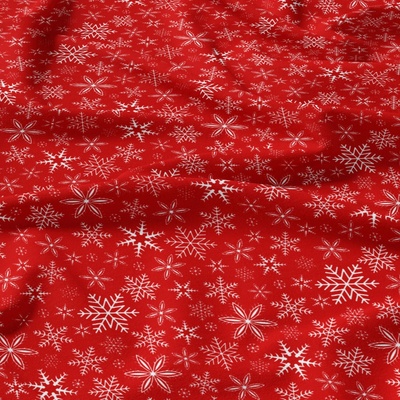 Vánoční bavlněná látka, metráž, šíře 160 cm, Sněhové vločky Bílé na Červeném