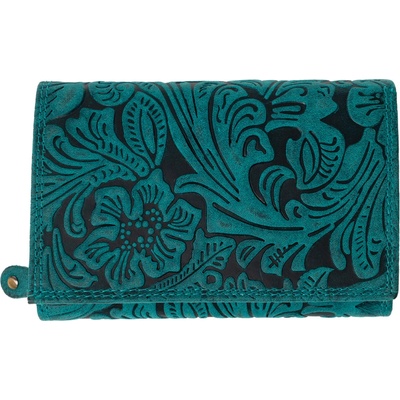 Kožená dámská střední peněženka WILD By Loranzo zelená ornamenty ART-644