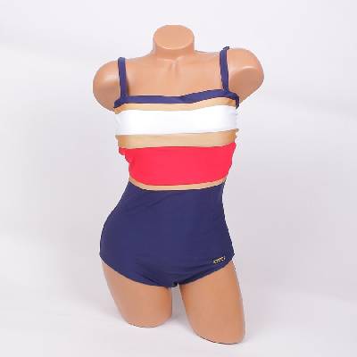 Тъмносин цял бански с широки и тесни ленти - чашка c