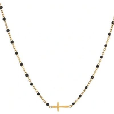 Ornamenti Pozlacený cross black beads gold ORT300044