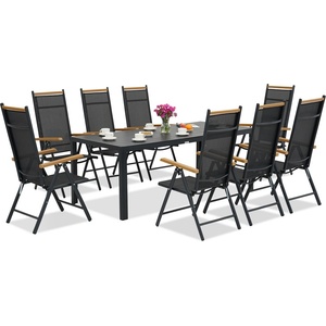 Garden Point Алуминиеви градински мебели polywood Verona с голяма маса Wood за 8 души Garden Point черни (GAP1200SD-8)