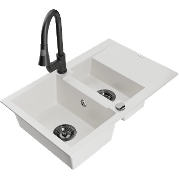 Mexen Gaspar гранитна мивка с 1, 5 камери с отцедник и кухненски смесител Elia, бял - 6507-20-670101-70 (6507-20-670101-70)