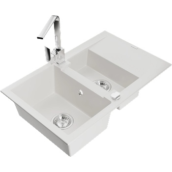 Mexen Gaspar мивка от гранит 1, 5-коморна с отцедник и кухненски смесител Rita, бял - 6507-20-670300-00 (6507-20-670300-00)