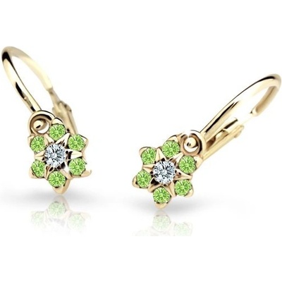 Danfil dětské náušnice kytičky C2152 ze žlutého zlata s kamínky Peridot Green zapínání brizura