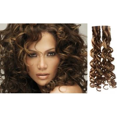 Kudrnaté vlasy pro metodu Pu Extension / Tape Hair / Tape IN 60cm tmavý melír