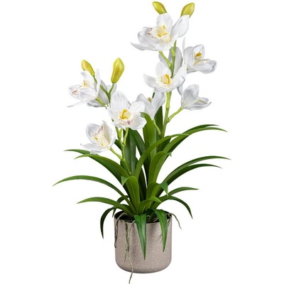 Umelá orchidea Cymbidium biela v kvetináči, 58cm